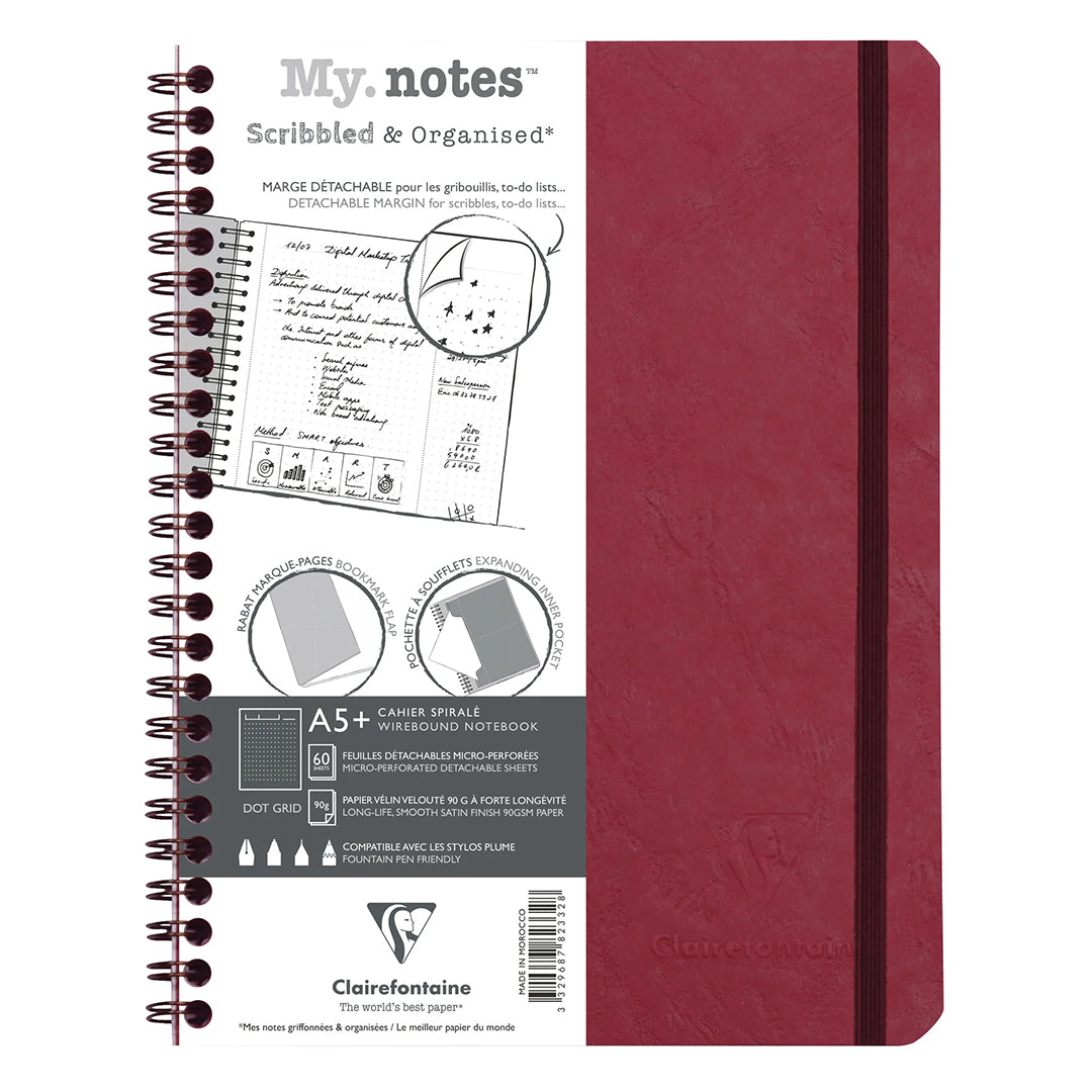 Clairefontaine Age Bag My Notes Wirebound Notebook with Detachable Margin Dotgrid A5+