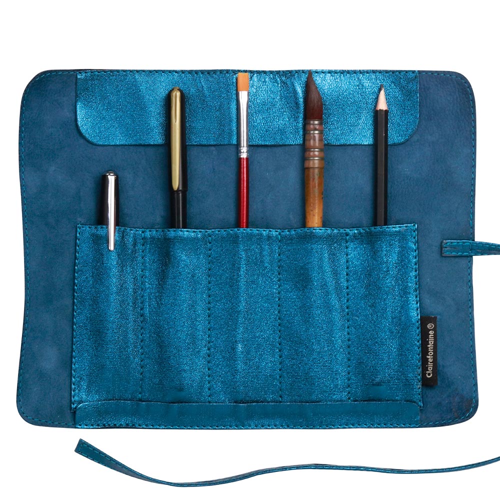 Clairefontaine K3 Blue Artist Leather Pencil Case 26x21cm