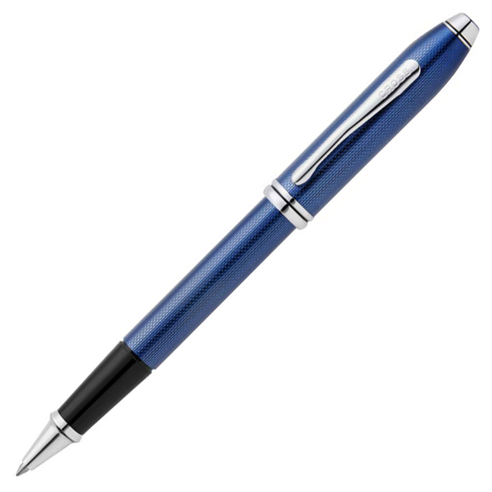 Cross Townsend Polished Translucent Cobalt Blue Engraved Diamond Pattern Rollerball Pen