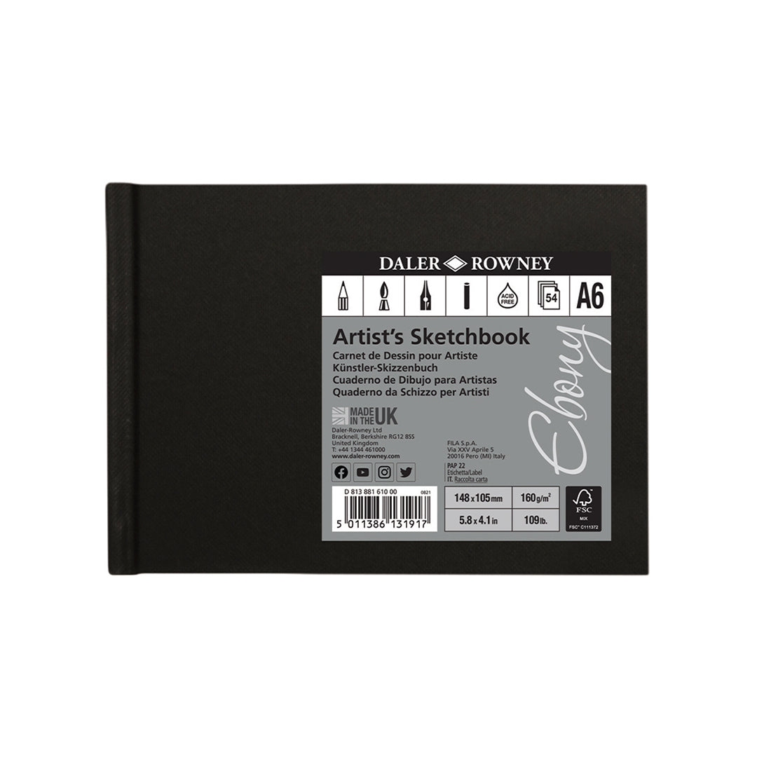 Daler-Rowney Ebony Hardbound Sketchbook A6 Landscape 160G 54 Sheets
