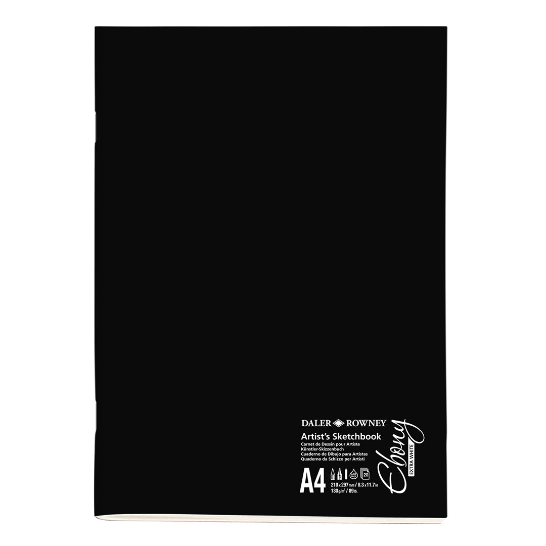 Daler-Rowney Ebony Extra White Stapled Sketchbook 130G A4 Portrait 20 Sheets