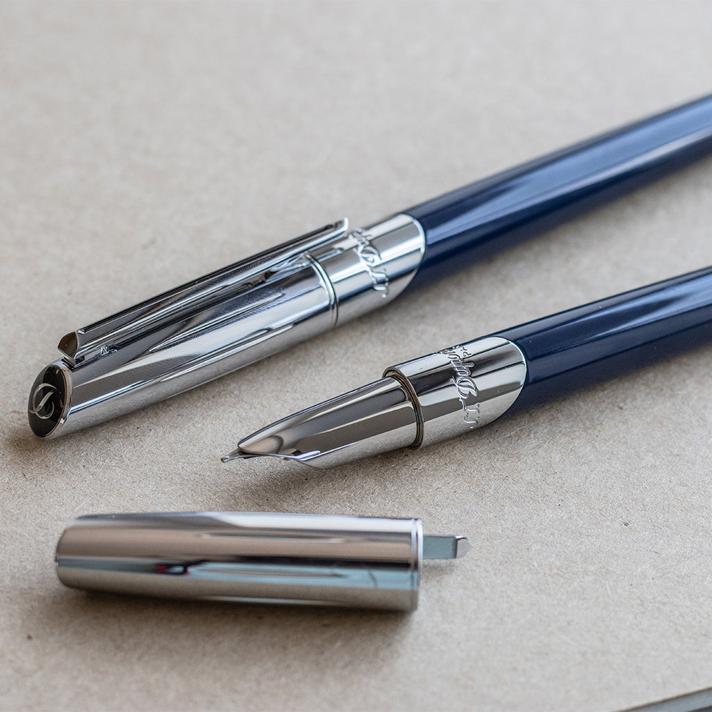 S.T. Dupont Defi Millennium Fountain Pen Silver/Blue Navy by S.T. Dupont at Cult Pens