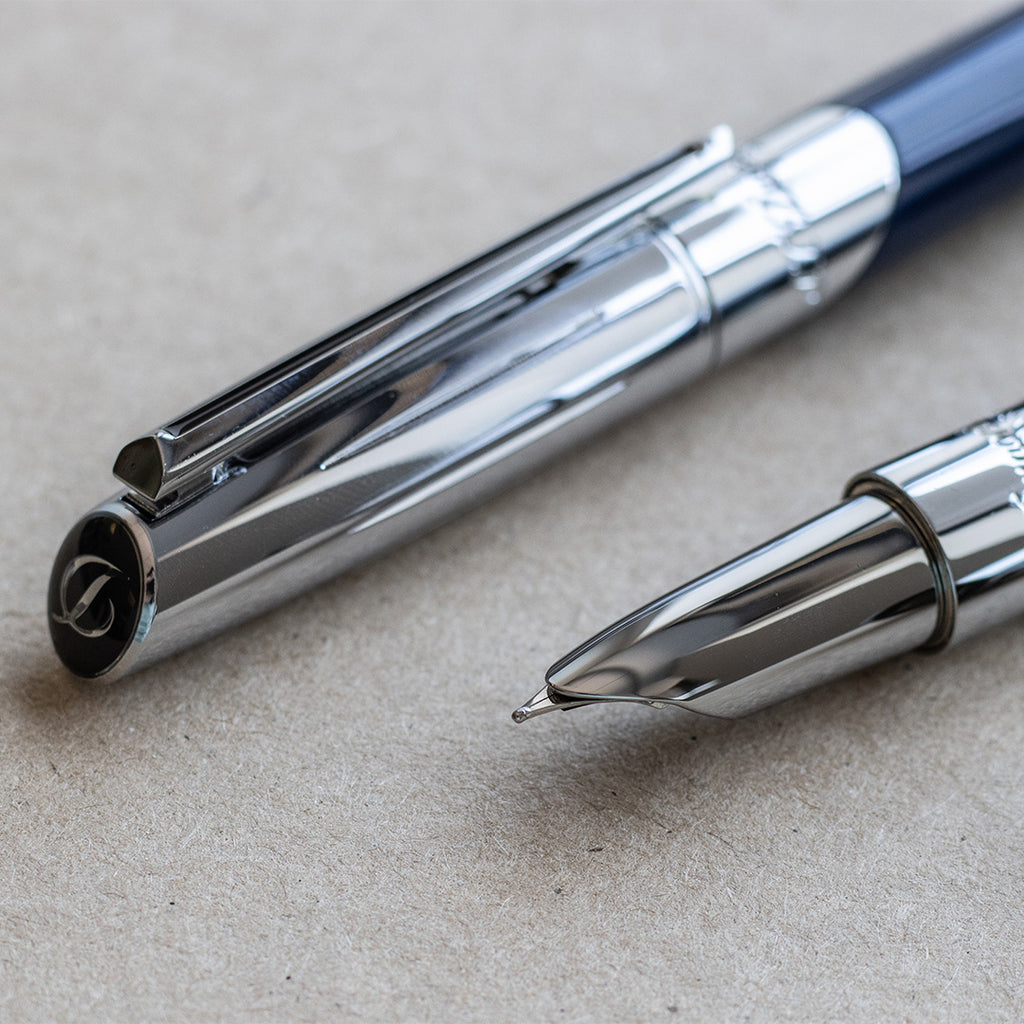 S.T. Dupont Defi Millennium Rollerball Pen Silver/Blue Navy by S.T. Dupont at Cult Pens