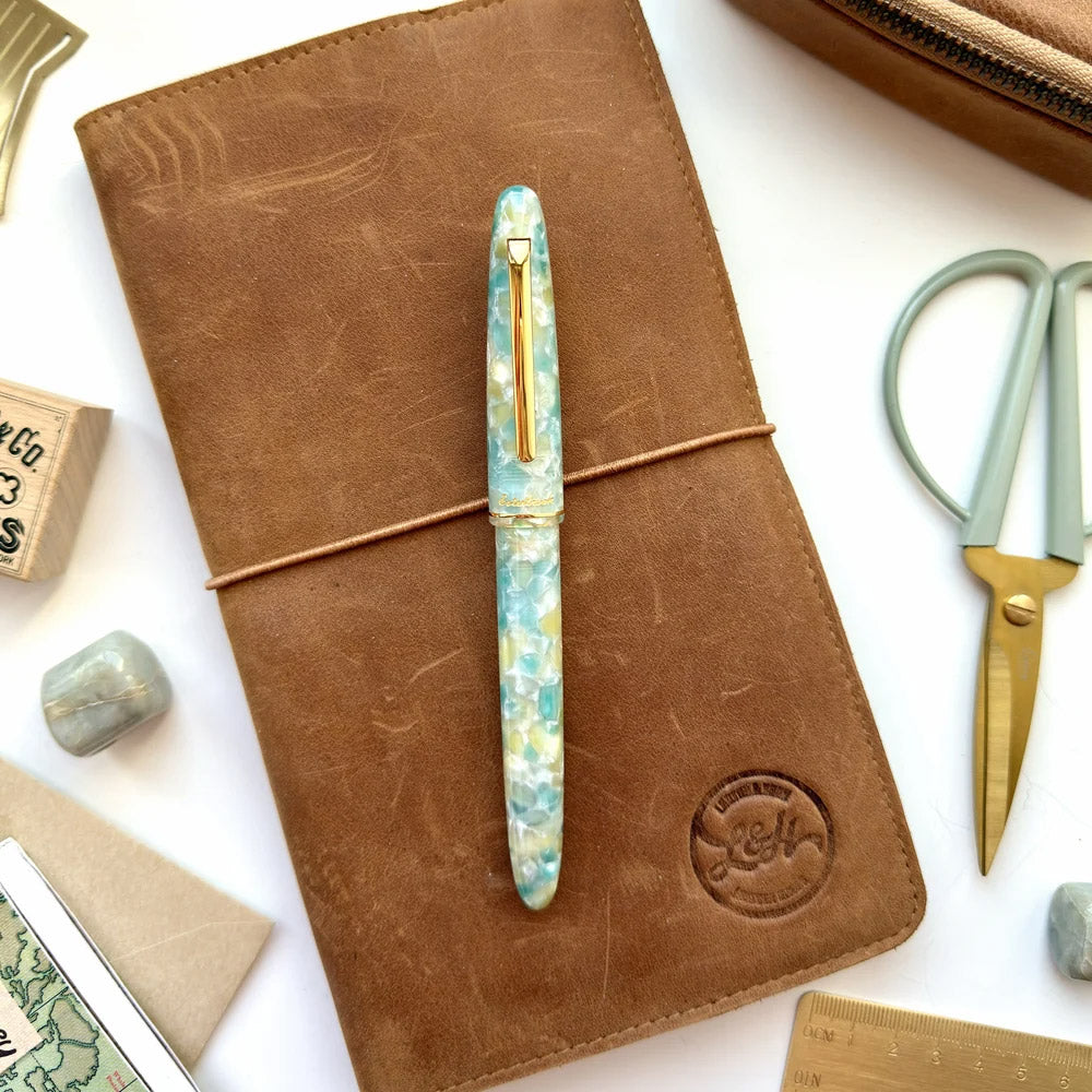 Esterbrook Estie Fountain Pen Sea Glass with Gold Trim Needlepoint Nib