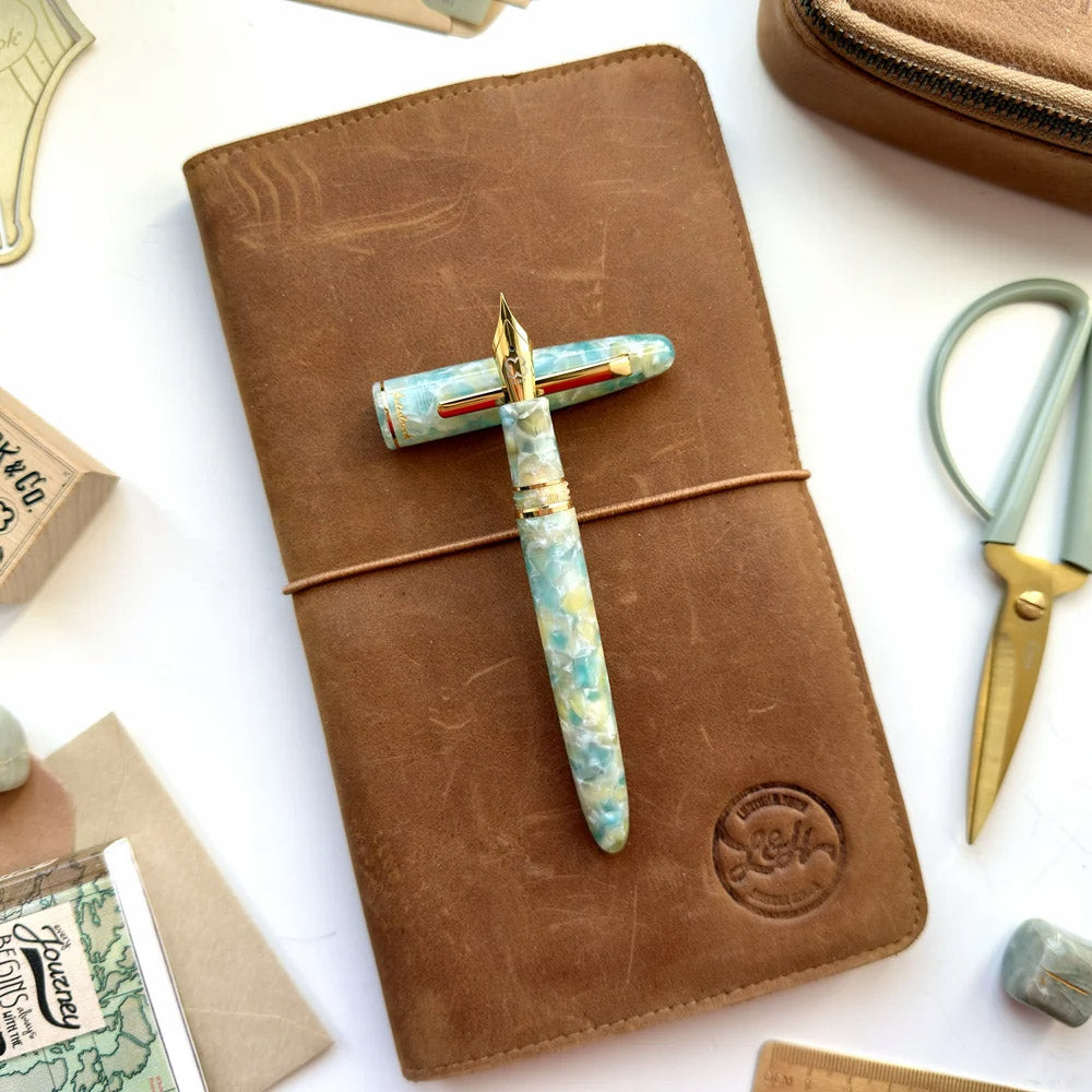Esterbrook Estie Fountain Pen Sea Glass with Gold Trim Needlepoint Nib