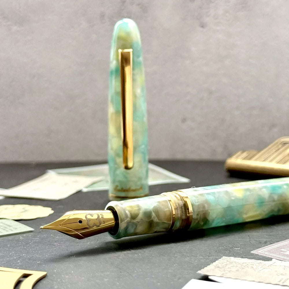 Esterbrook Estie Fountain Pen Sea Glass with Gold Trim Needlepoint Nib