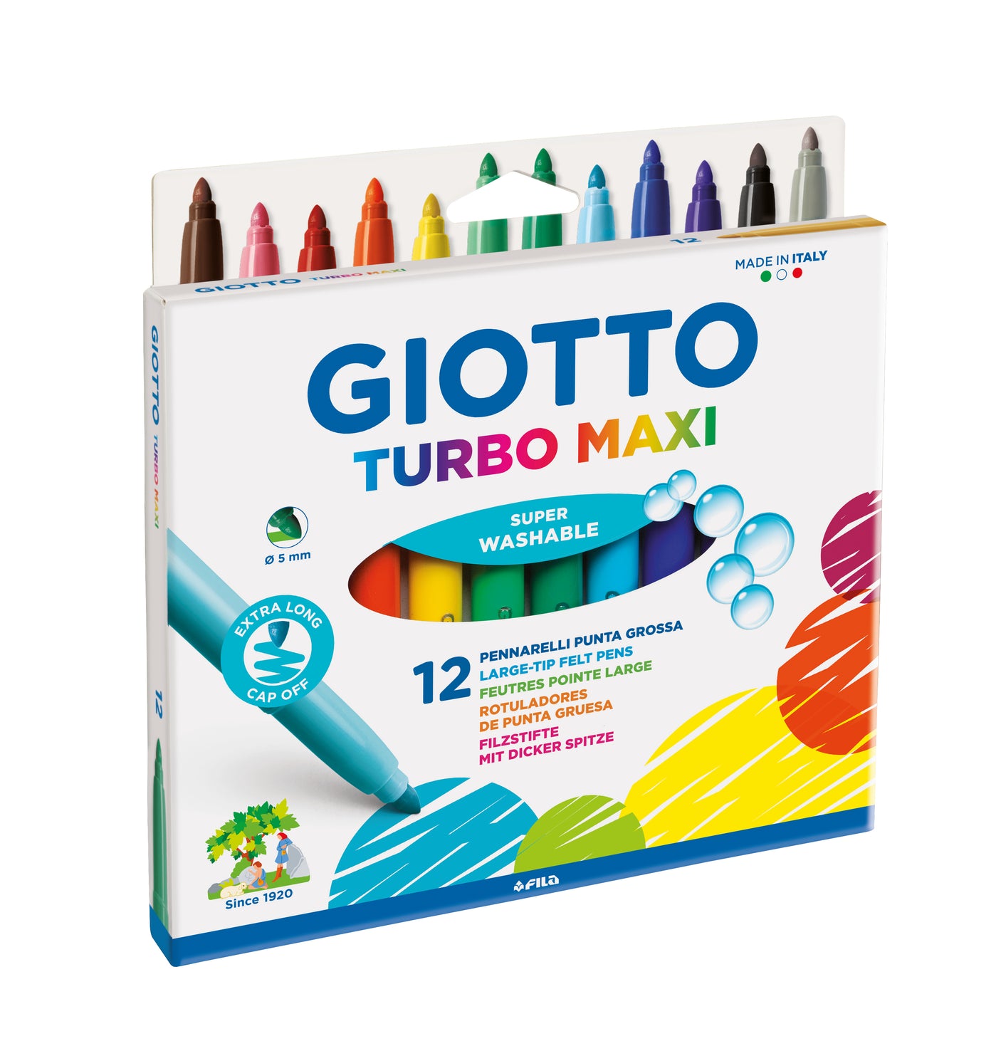 Giotto Turbo Maxi Large Super Washable Fibre Pens Large Assorted Set of 12