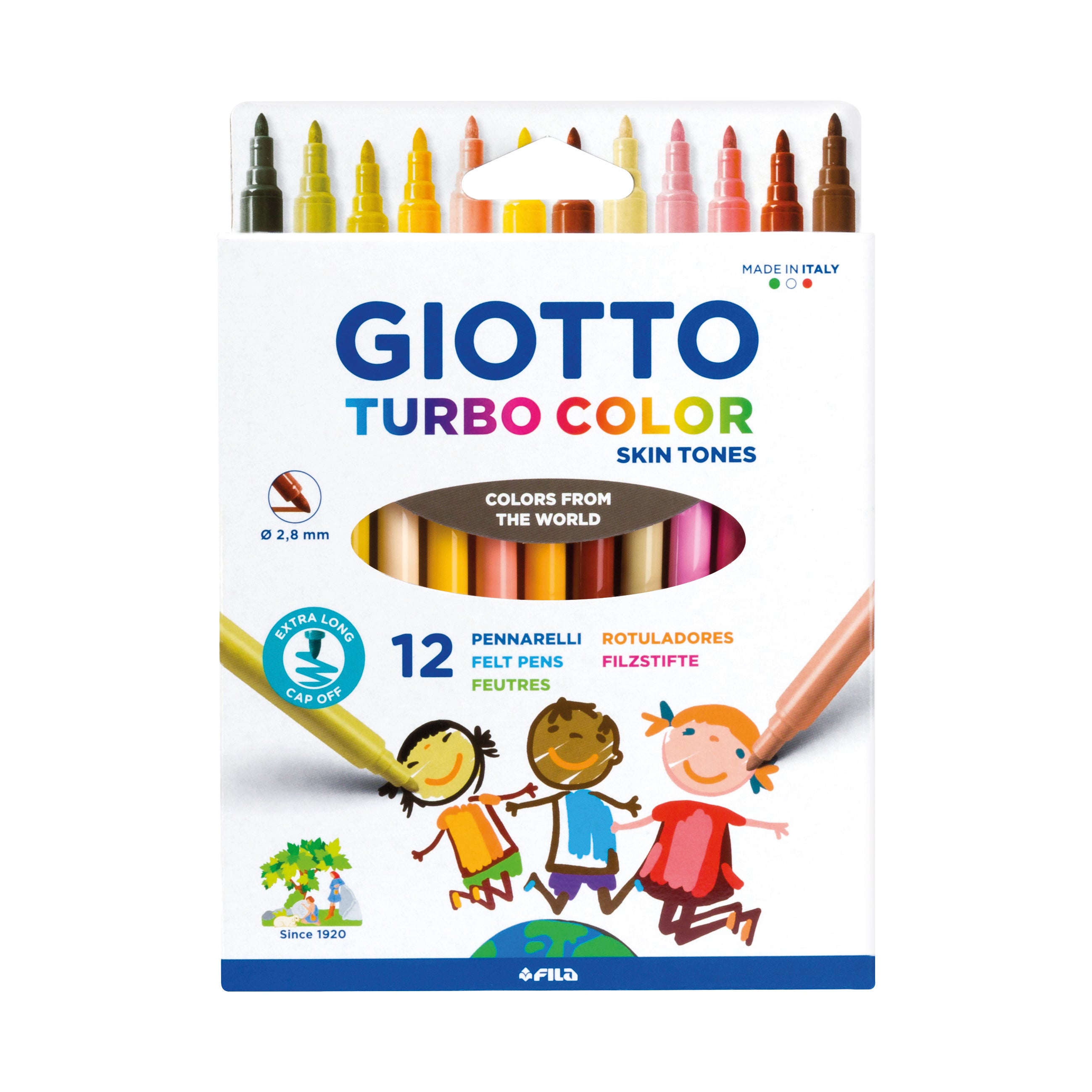 Giotto Turbocolor Fibre Pens Fine Tip Nib 2.8mm Skin Tones Set of 12