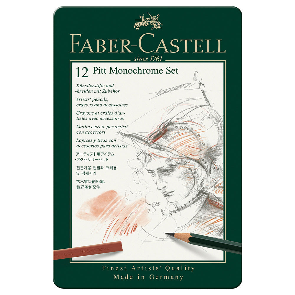 Faber-Castell Pitt Monochrome Set Tin of 12 by Faber-Castell at Cult Pens
