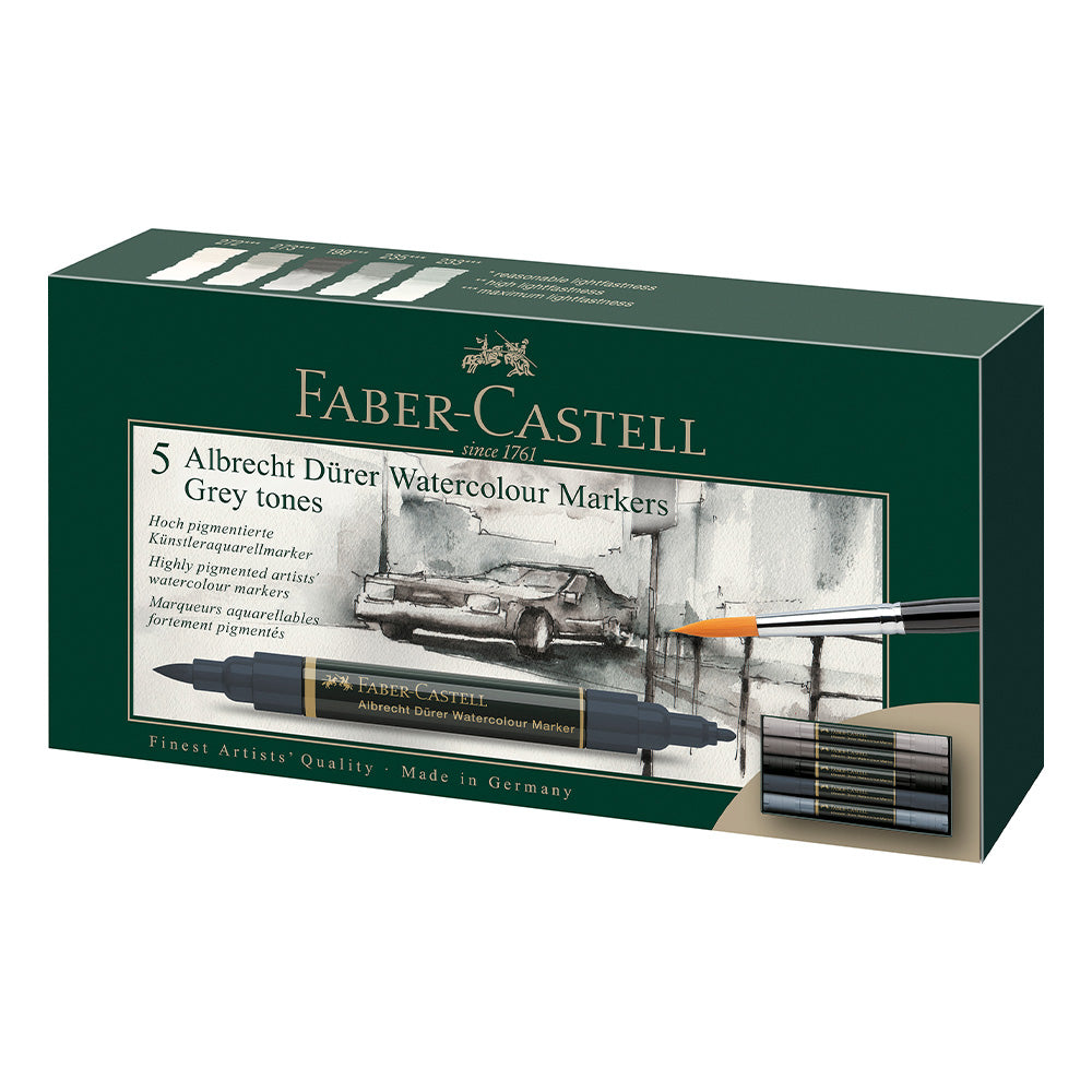 Faber-Castell Albrecht Dürer Watercolour Markers Wallet of 5 Grey Tones by Faber-Castell at Cult Pens