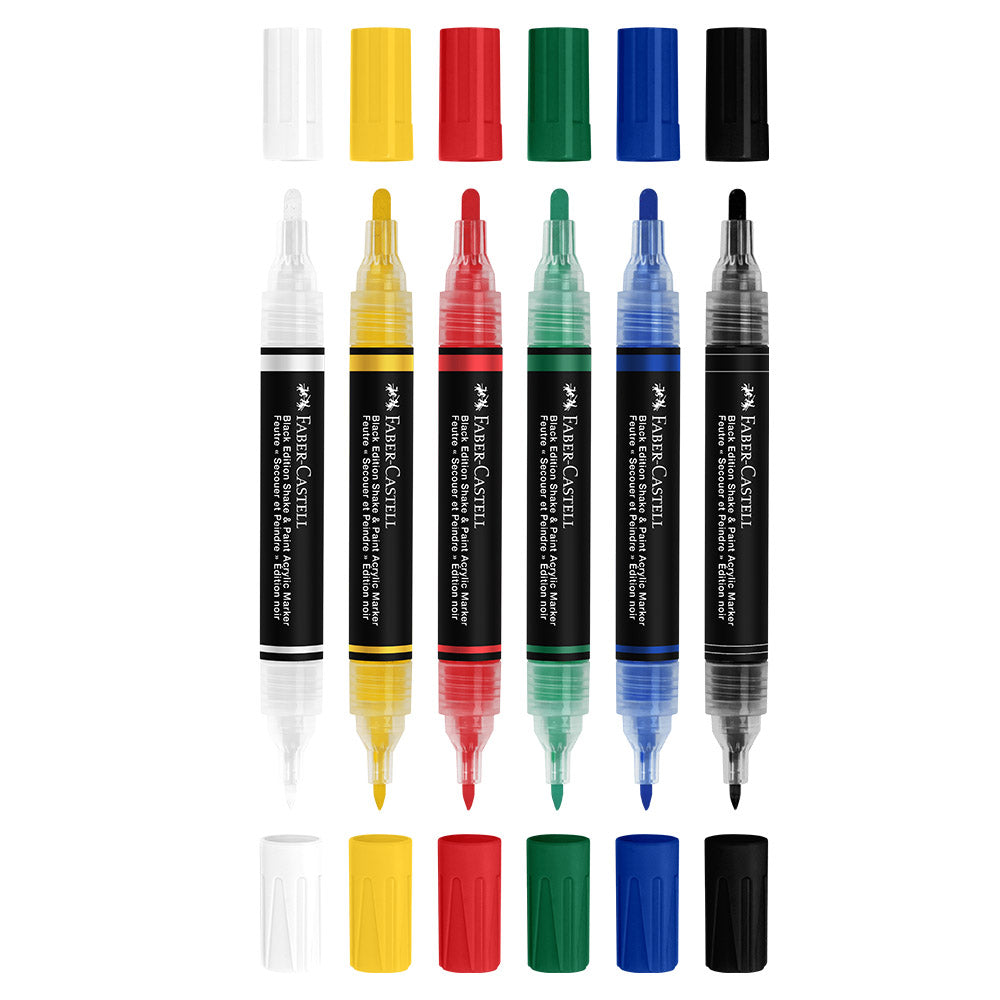 Faber-Castell Black Edition Shake & Paint Acrylic Markers Classic Colours Set of 6