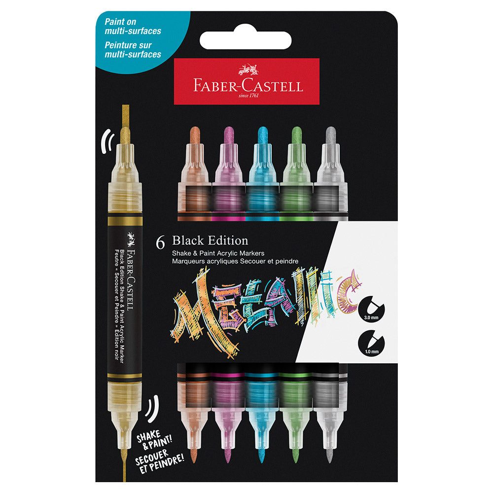 Faber-Castell Black Edition Shake & Paint Acrylic Markers Metallic Colours Set of 6