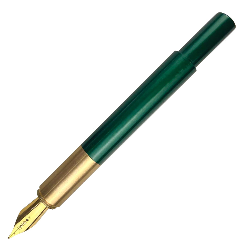 The Good Blue L130 Aluminium and Brass Fountain Pen British Racing Green Zoom Nib by The Good Blue at Cult Pens