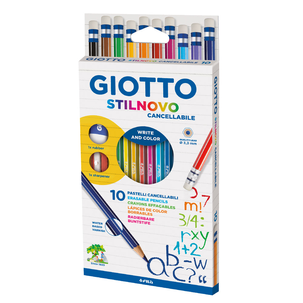 Giotto Stilnovo Erasable Coloured Pencils With Eraser Set of 10