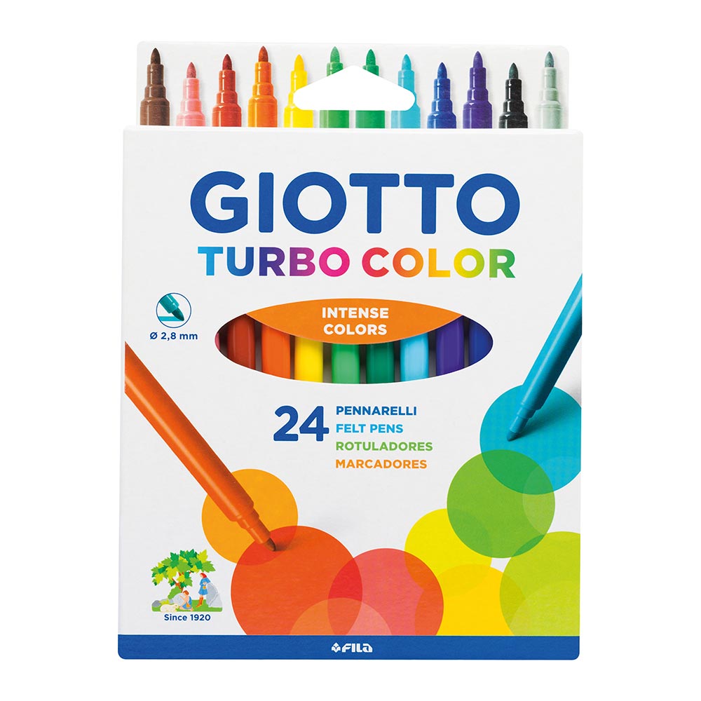 Giotto Turbocolor Fibre Pens Fine Tip Nib 2.8mm Assorted Colours Set of 24