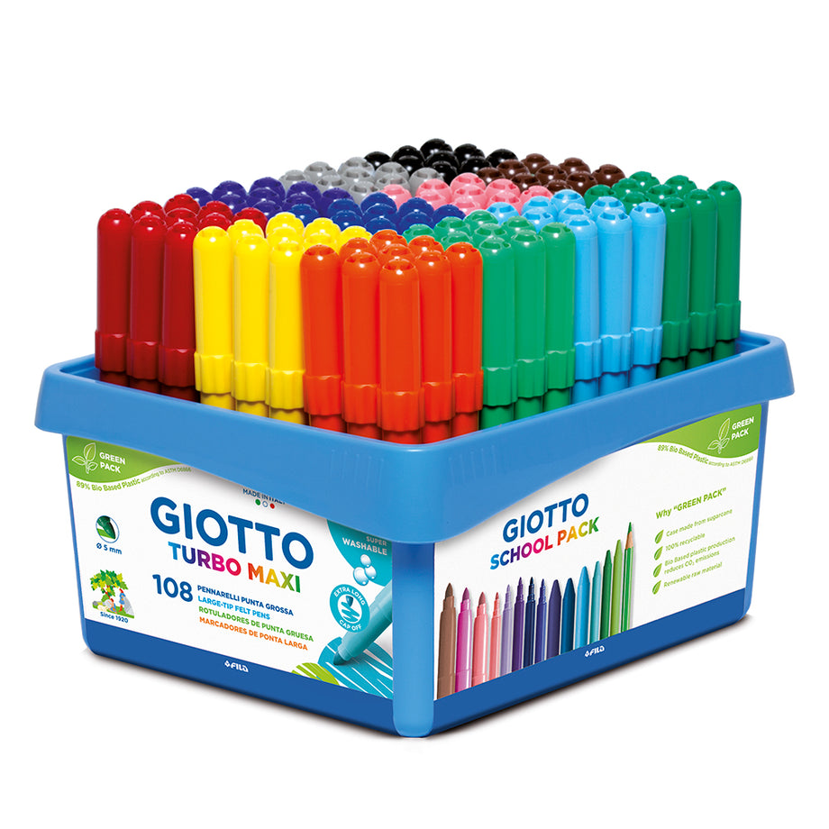 Giotto Turbo Maxi Super Washable Fibre Pens Schoolpack Set of 108