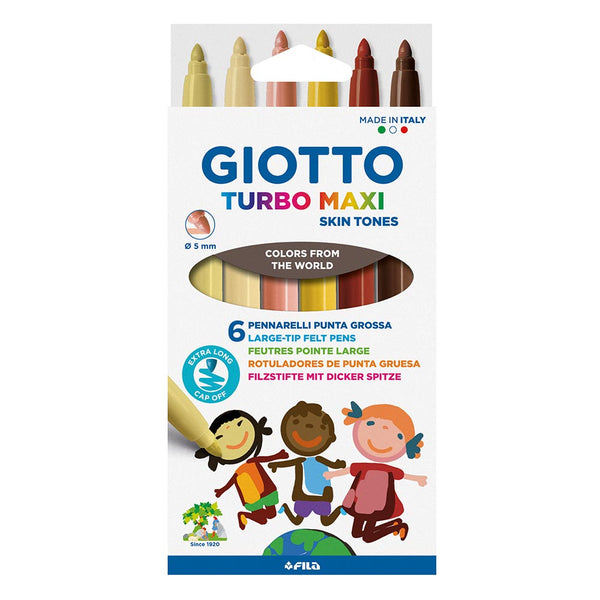 Giotto Turbo Maxi Large Super Washable Skin Tones Fibre Pens Assorted Set of 6