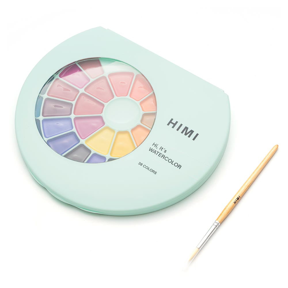 HIMI Semi-Moist Watercolour Set of 38 Pans + Brush Green Case