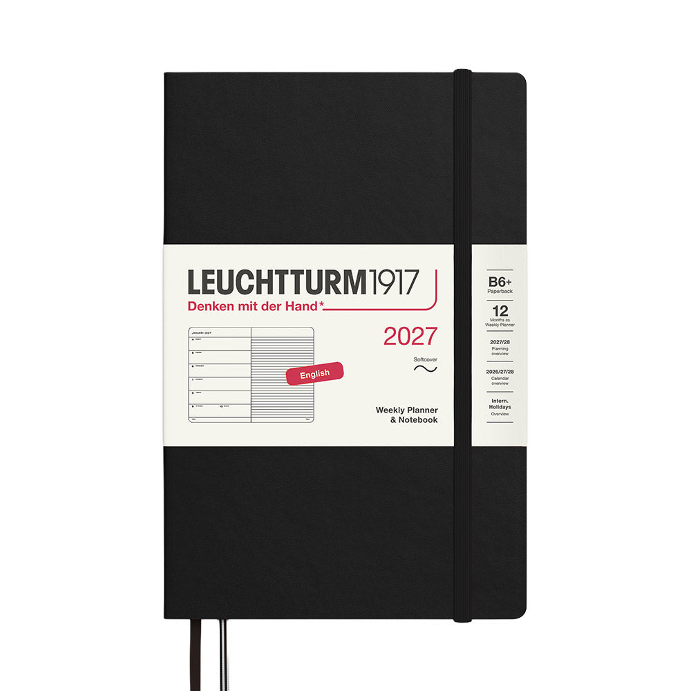 LEUCHTTURM1917 Weekly Planner & Notebook 2027 Softcover Paperback B6+ Black