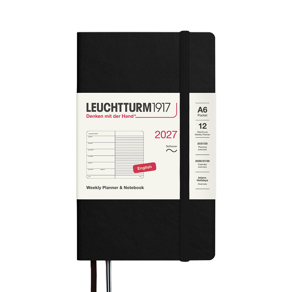 LEUCHTTURM1917 Weekly Planner & Notebook 2027 Softcover Pocket A6 Black