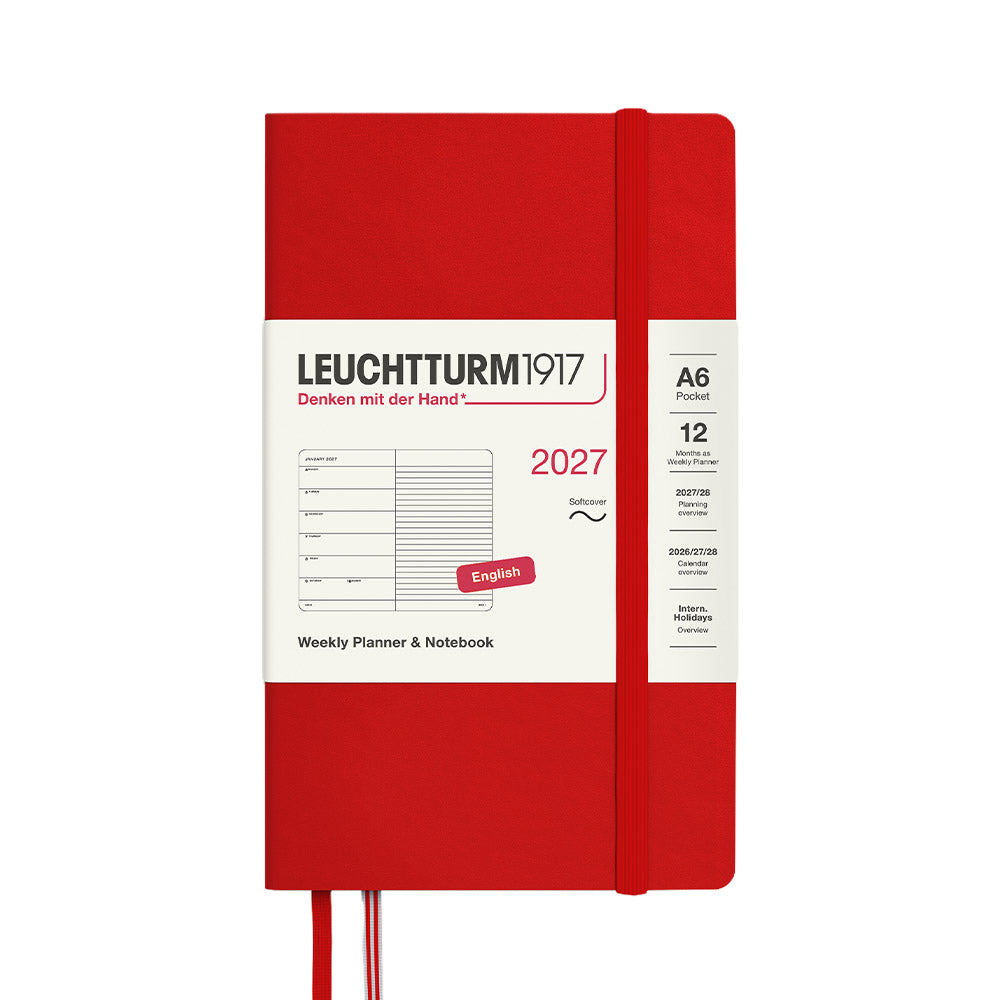 LEUCHTTURM1917 Weekly Planner & Notebook 2027 Softcover Pocket A6 Cherry