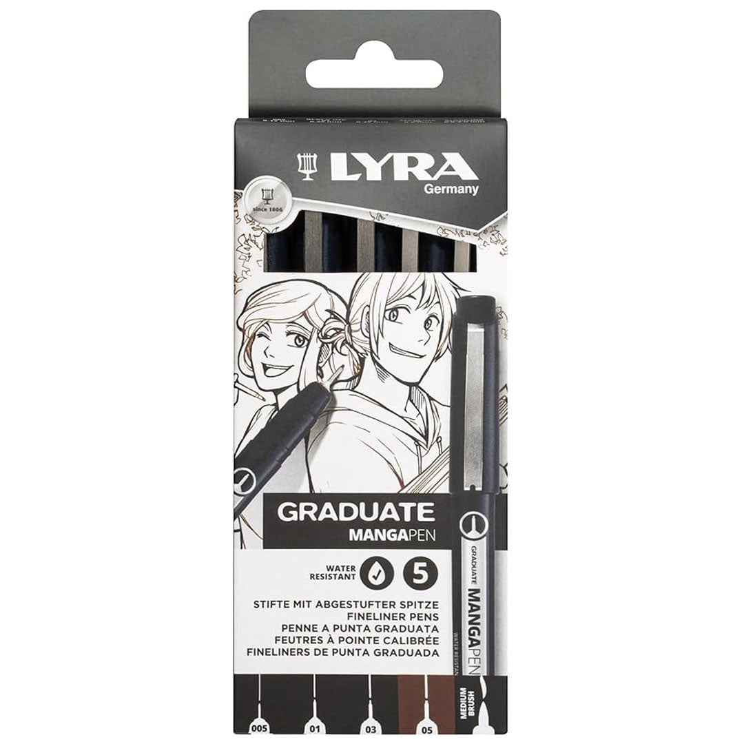 Lyra Graduate Manga Black and Sepia Pen Set of 5