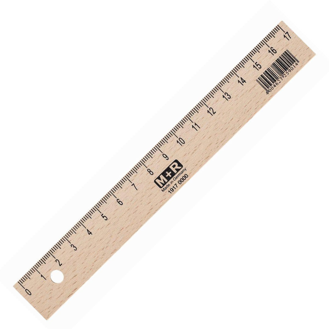 M+R Natural Beechwood Ruler with Metal Insert 17cm