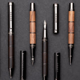 Tom Hessin Revolution Fountain Pen Rustic Wood Barrel with Gunmetal Trim
