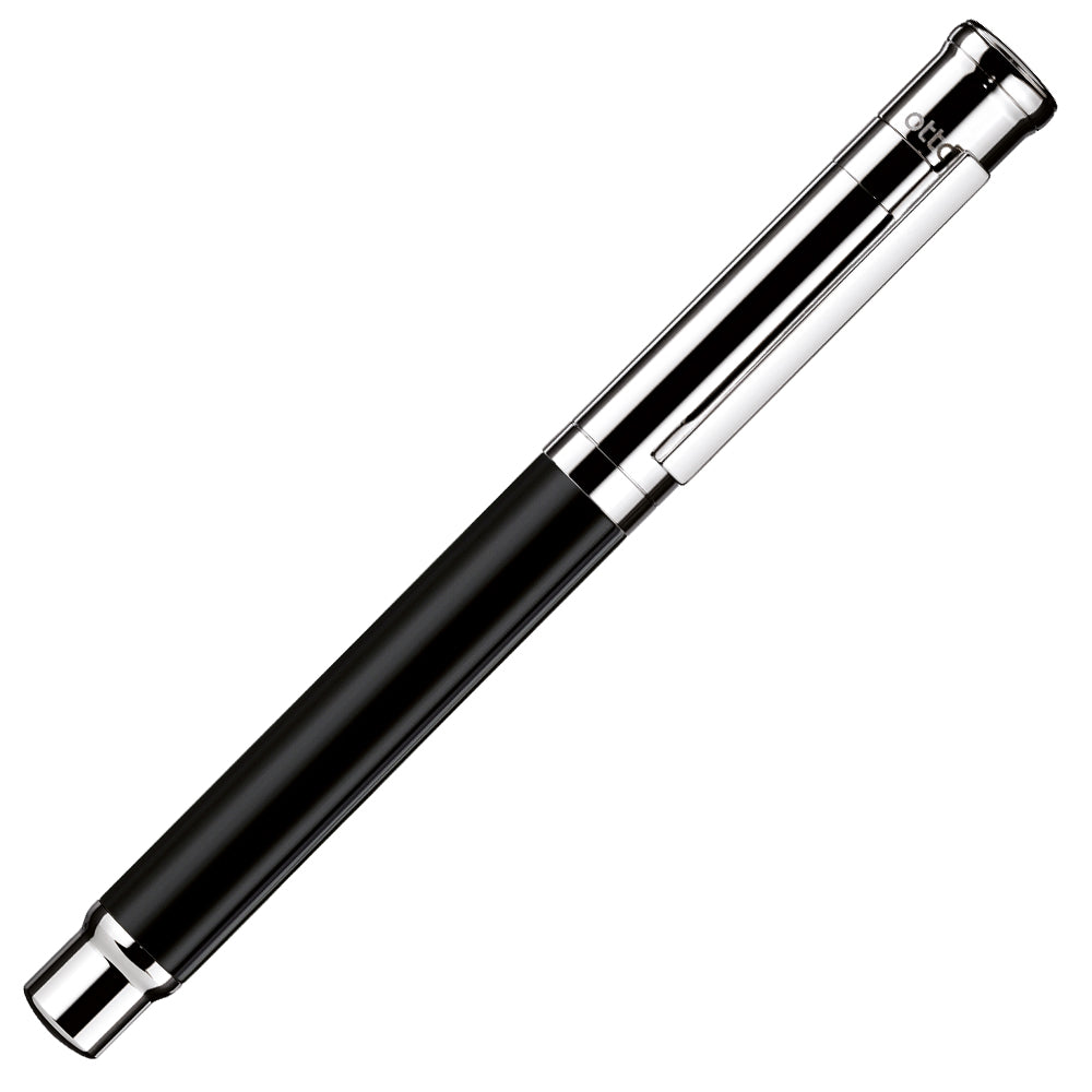 Otto Hutt design04 Rollerball Pen Checked Guilloche Frosted Black with Platinum Trim