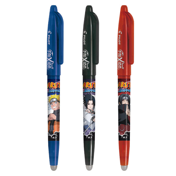 PILOT FriXion Clicker 0.7 Naruto Shippuden Limited Edition – Radierbarer, Nachfüllbarer Gel-Tintenroller Mit Thermosensitiver Tinte, 2 Stifte (Schwarz & Blau) + 1 FriXion Light (Gelb