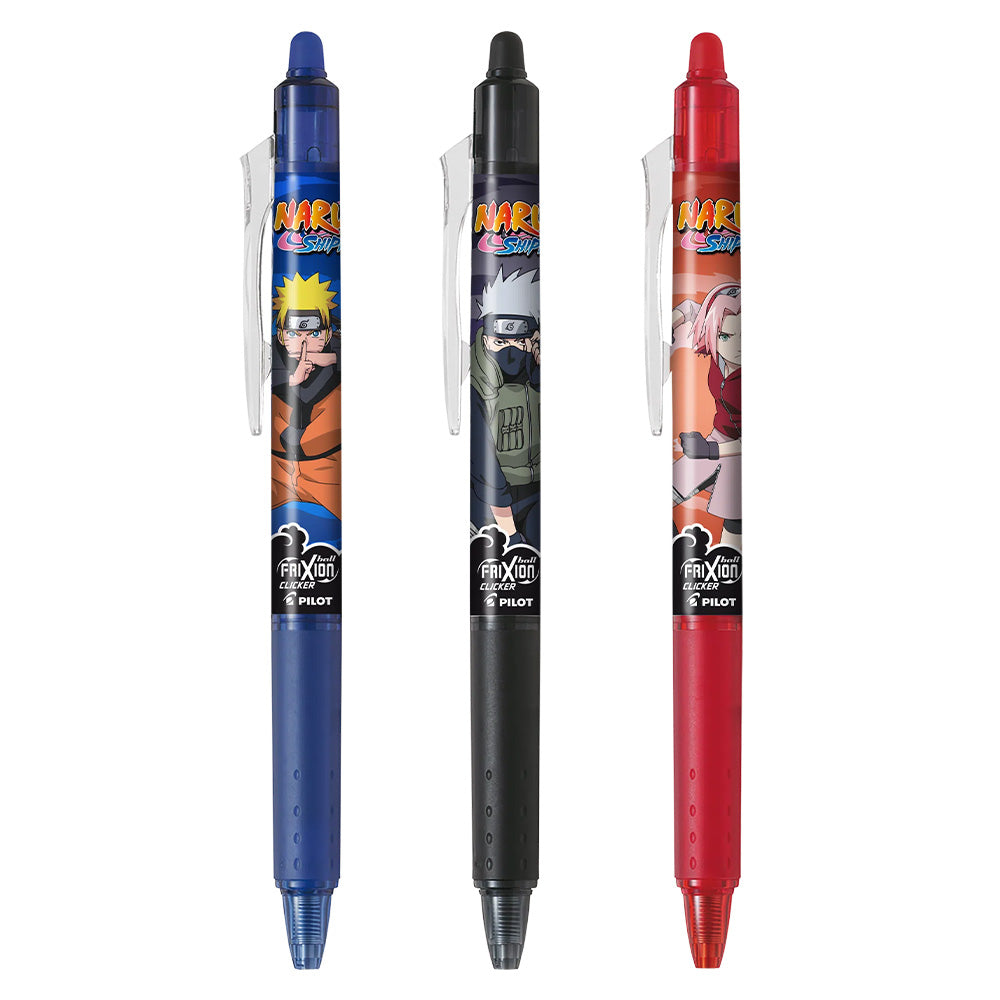 PILOT FriXion Ball Clicker X Naruto Shippuden – Limited Edition, 3 Uitwisbare Pennen (zwart, Blauw, Rood)