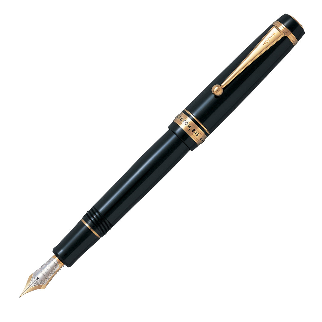 Pilot Custom 845 Urushi Black 18 Karat Gold Plated Broad Nib Fountain Pen