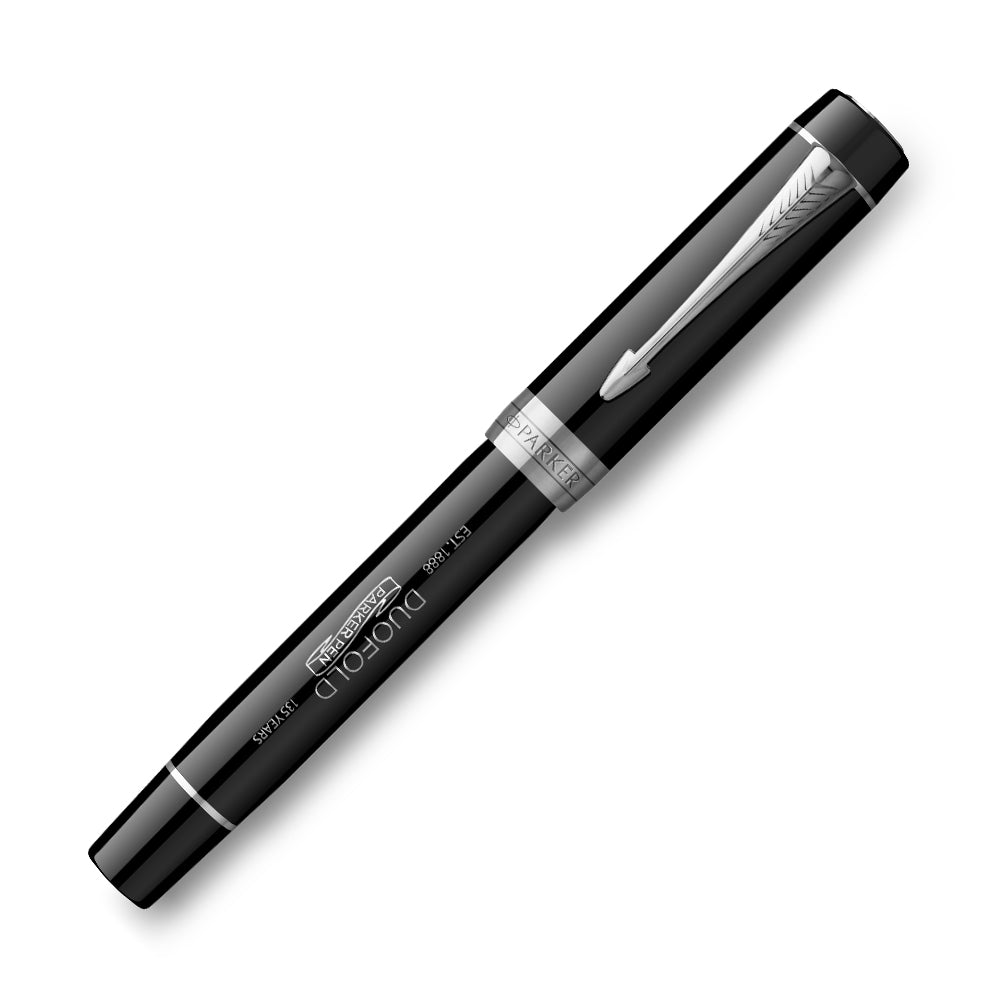 Parker Duofold 135th Anniversary Centennial Fountain Pen Black with Chrome Trim by Parker at Cult Pens