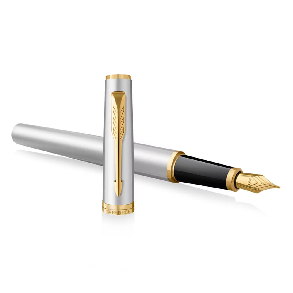 Parker Meridian Fountain Pen Chrome Lacquer with Gold Trim