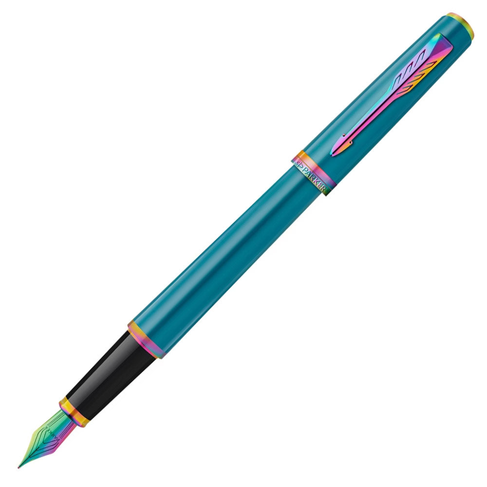 Parker Meridian Fountain Pen Teal Lacquer with Rainbow Trim