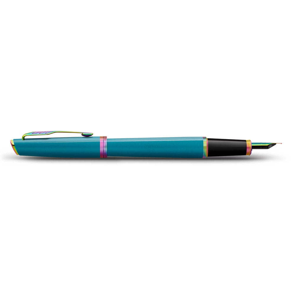 Parker Meridian Fountain Pen Teal Lacquer with Rainbow Trim