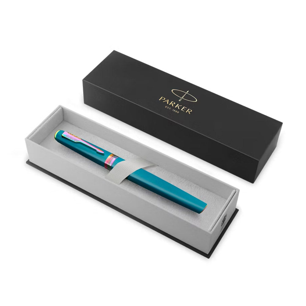 Parker Meridian Rollerball Pen Teal Lacquer with Rainbow Trim