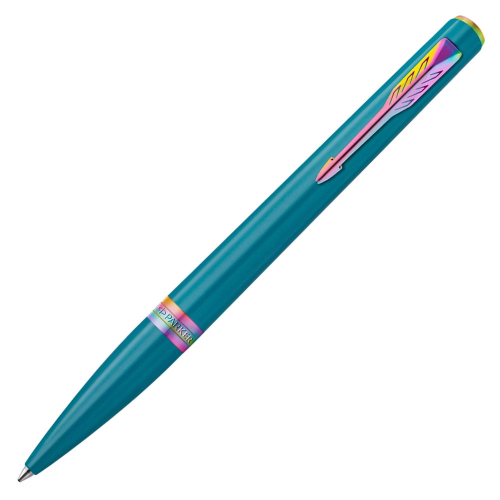 Parker Meridian Ballpoint Pen Teal Lacquer with Rainbow Trim