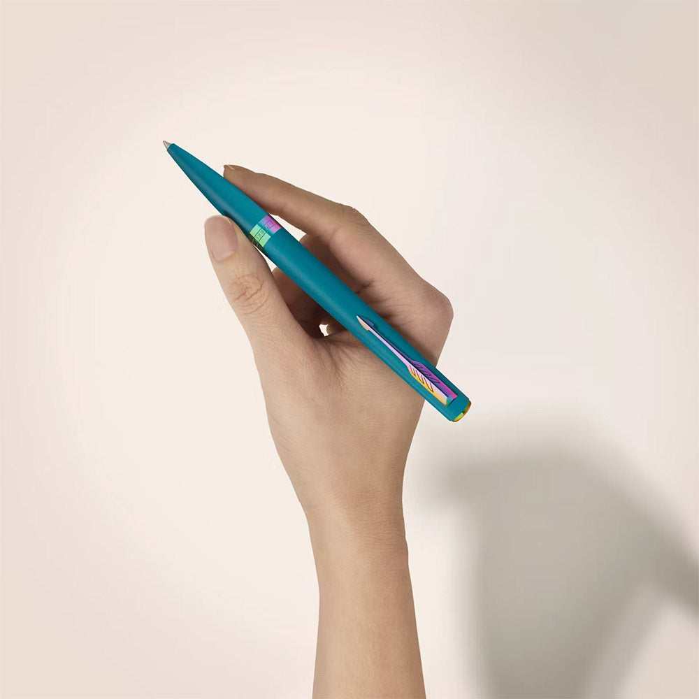 Parker Meridian Ballpoint Pen Teal Lacquer with Rainbow Trim