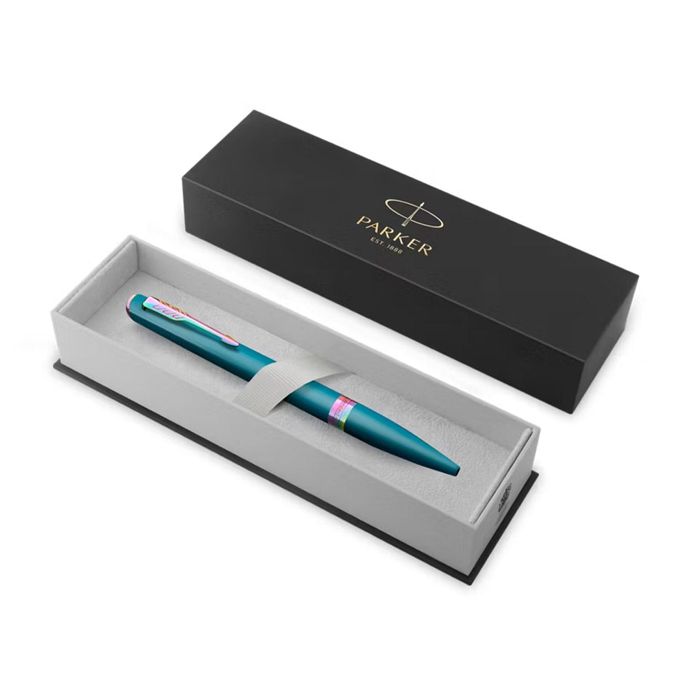 Parker Meridian Ballpoint Pen Teal Lacquer with Rainbow Trim