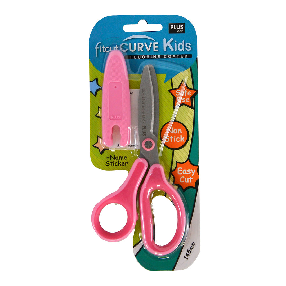 PLUS Fitcut Curve Kids Scissors Fluorine-Coated Pink