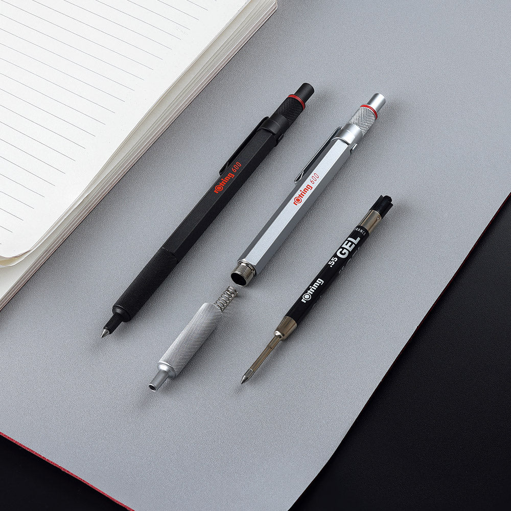 rOtring 600 gelpen | 0,55 mm | Zwarte inkt | Pen met zwart metalen omhulsel | Antislip gekartelde grip en zeshoekige huls | Navulbaar rOtring 600 gelpen | 0,55 mm | Zwarte inkt | Pen met zwart metalen omhulsel | Antislip gekartelde grip en zeshoekige huls | Navulbaar