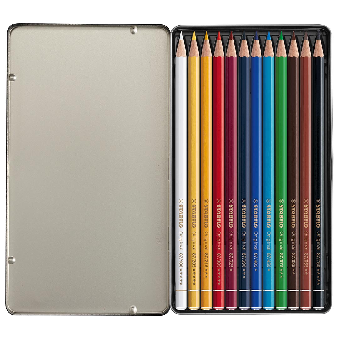 STABILO Original Metal Box Of 12 Assorted Colours by Stabilo at Cult Pens
