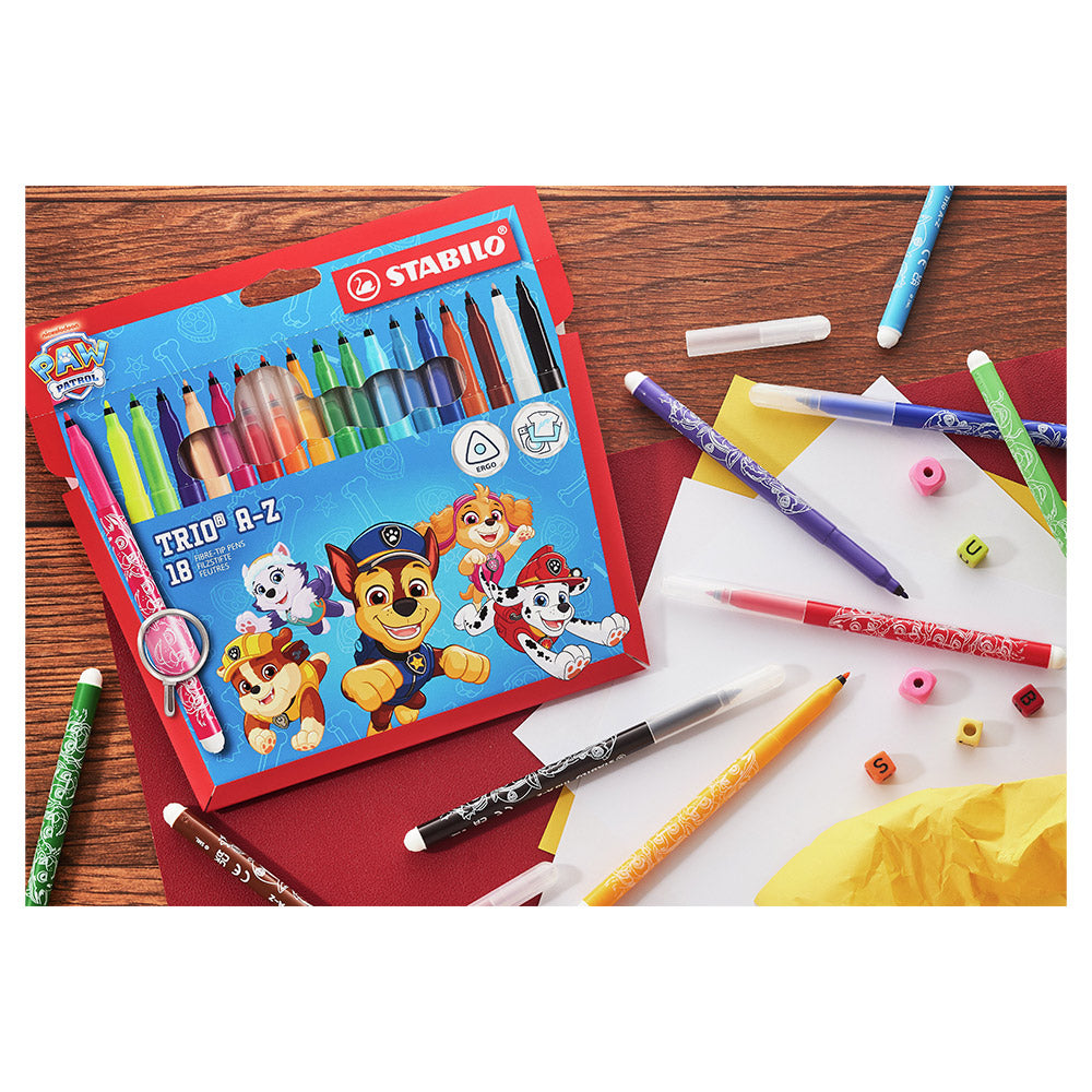 STABILO Trio A-Z PAW Patrol Fibre-Tip Pen Set of 18 Assorted Colours