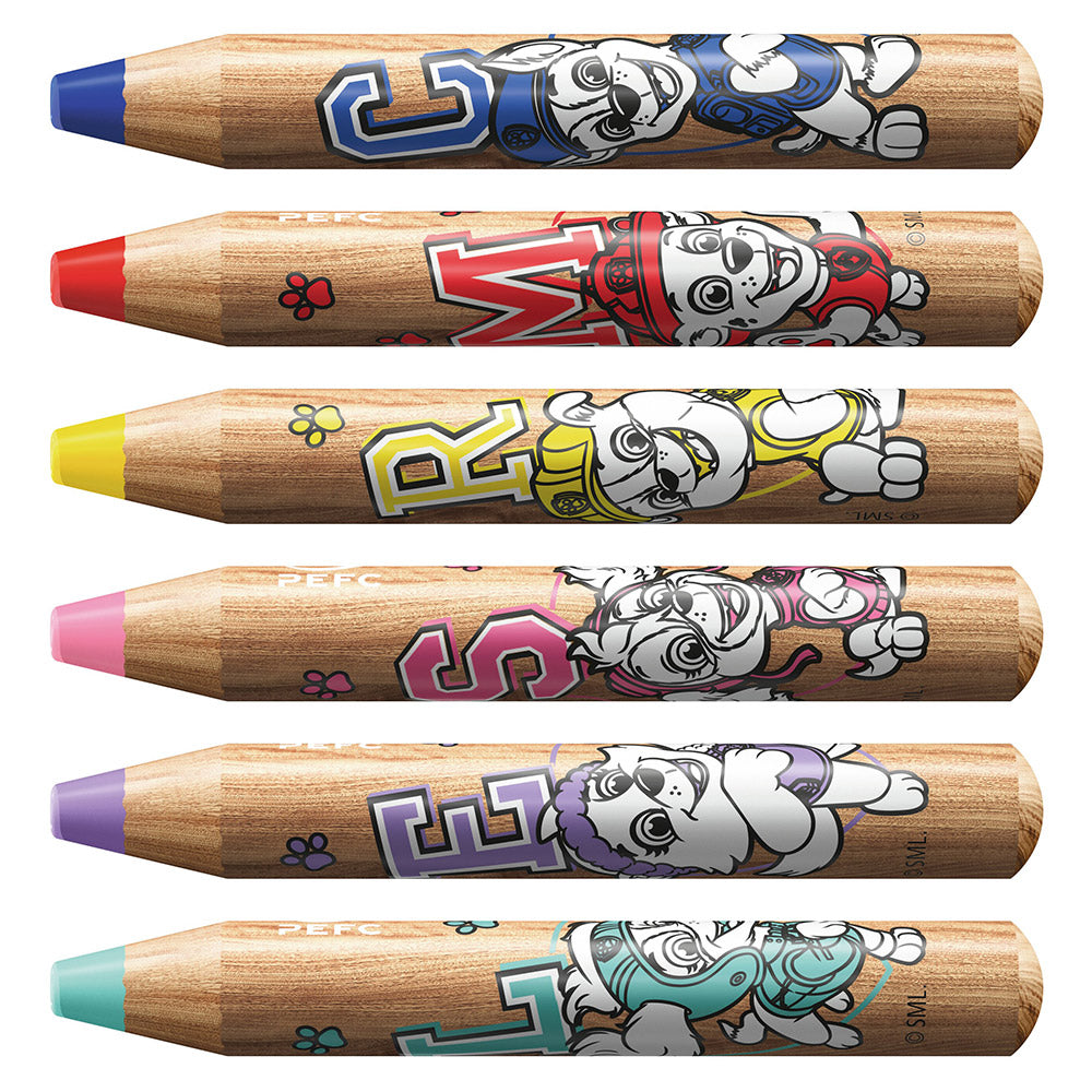 STABILO woody 3-in-1 PAW Patrol Set of 6 Assorted Colours with Sharpener