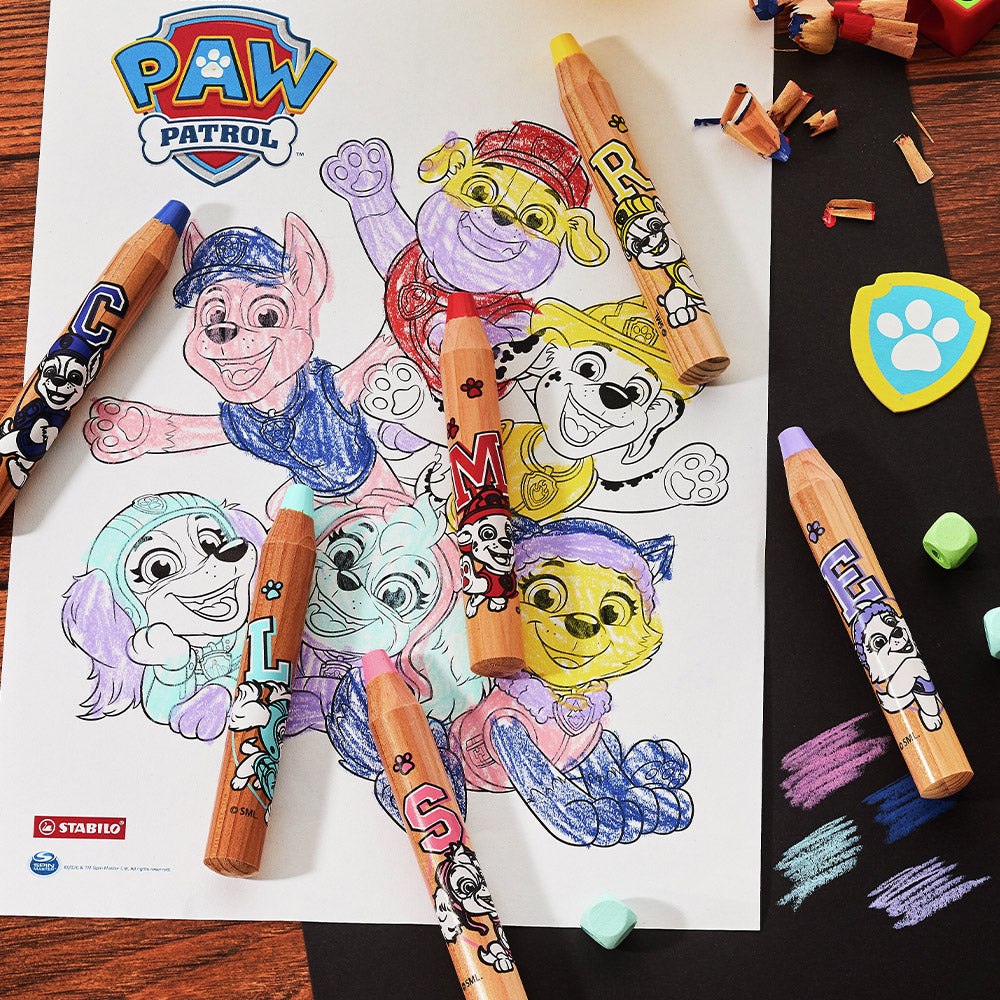 STABILO woody 3-in-1 PAW Patrol Set of 6 Assorted Colours with Sharpener