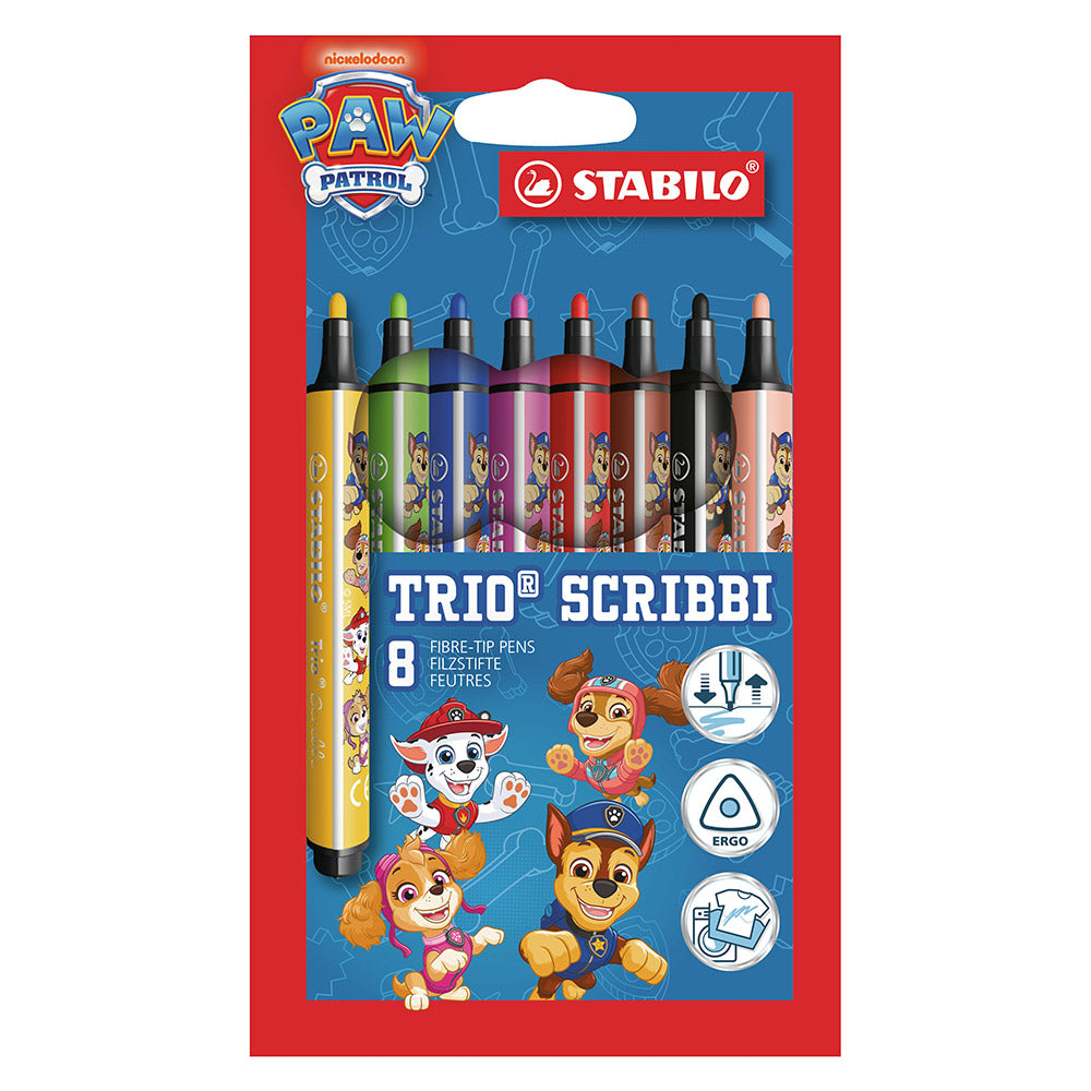 STABILO Trio Scribbi PAW Patrol Triangular Fibre Tip Pen Set of 8 Assorted Colours