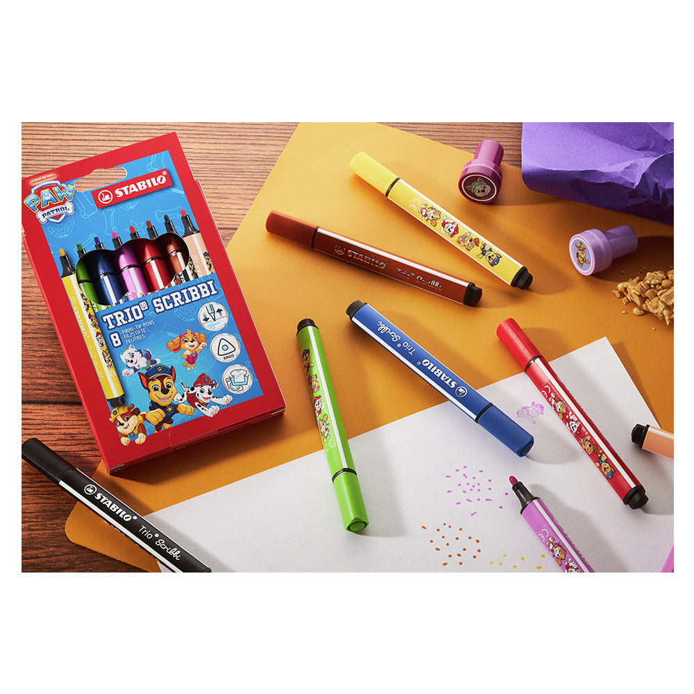 STABILO Trio Scribbi PAW Patrol Triangular Fibre Tip Pen Set of 8 Assorted Colours
