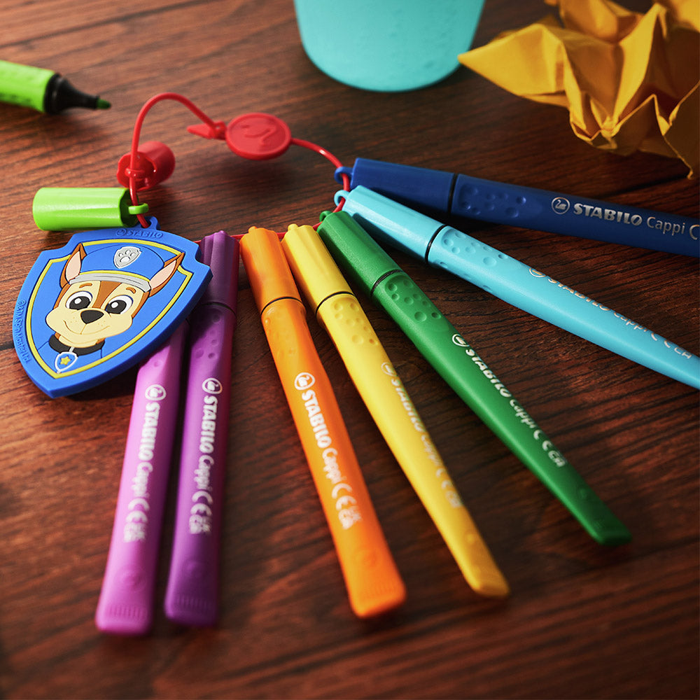STABILO Cappi PAW Patrol Fibre-Tip Pen Set of 12 Assorted Colours with 1 Cap-Ring