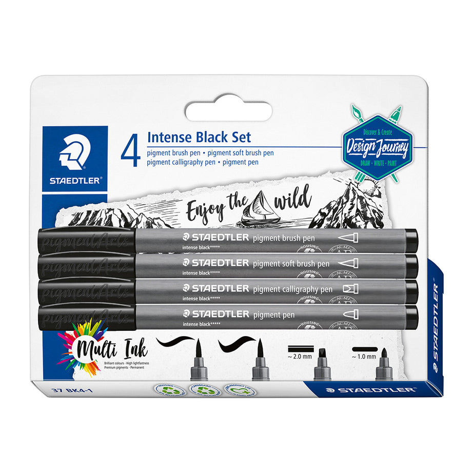 Staedtler Pigment Arts Pens - Intense Black, Assorted Tip, Set of 4